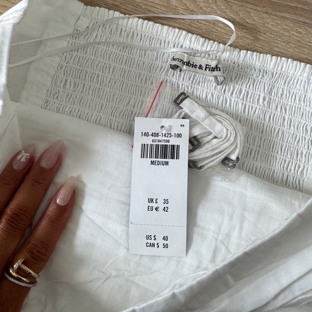 A&F Strapless Poplin Ruched Top White - Picture 3 of 4
